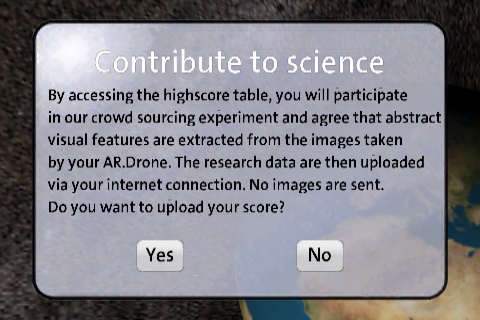 Message that is shown to a user before data is uploaded to the central research database